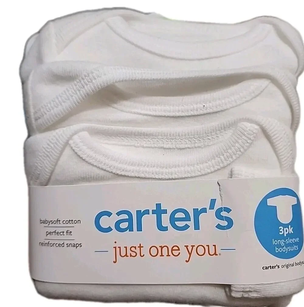 Carter's Original 3pk Baby Premature Preemie Long Sleeve 1 Piece Body Suits NEW
